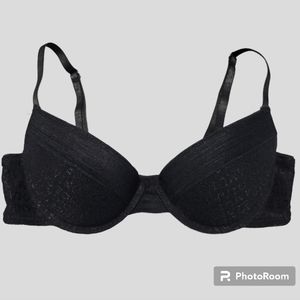 Vince Camuto Push-Up Bra Womens 34B Black Logo Underwire Plunge Light Lingerie